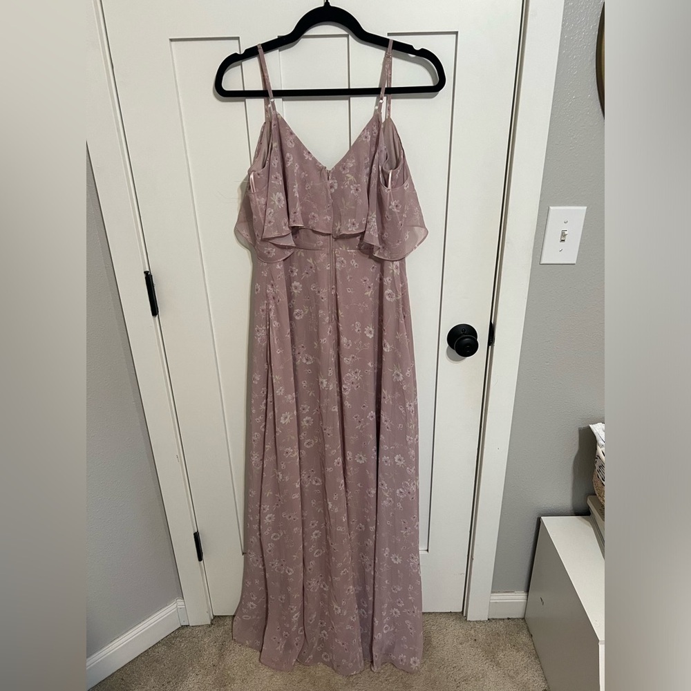Birdy Grey Size Small Formal Floral Maxi Dress Chiffon Side Slit Spaghetti Strap - Picture 2 of 11